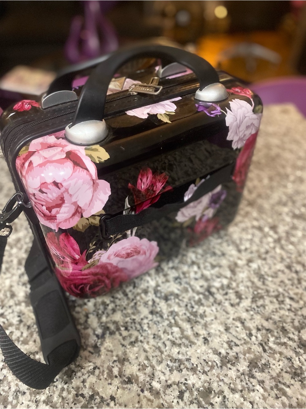 Floral Hard-Shell Carry Bag in Black and Pink